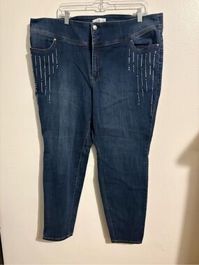 Lane Bryant Dark Blue Skinny Jeans with Bead Embellishment
